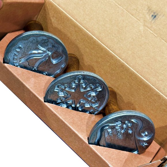 Nordic Ware Christmas Holiday Cookie Stamps 3 Piece Set Wood Handles *** UNUSED - Picture 3 of 8
